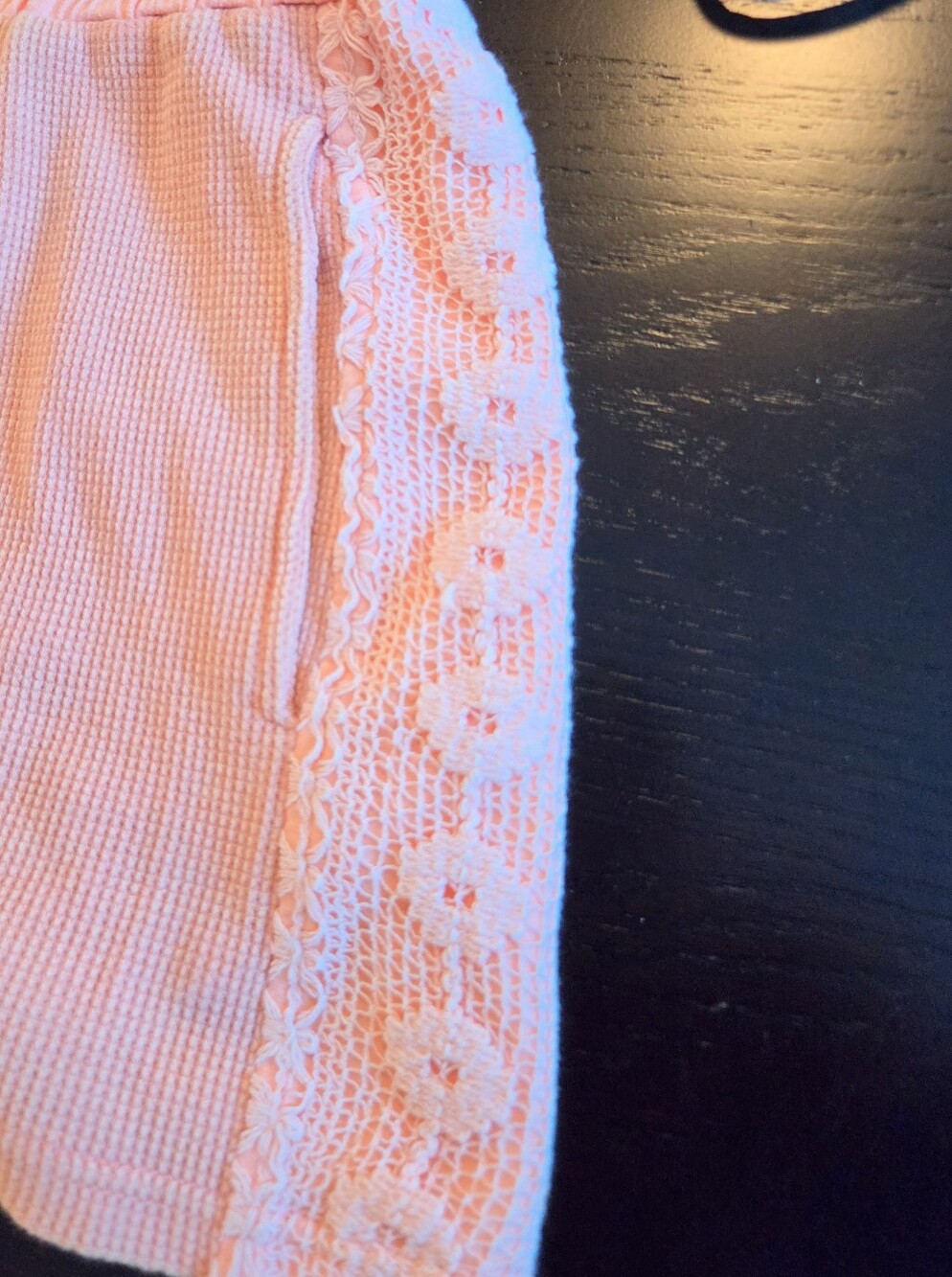 Hem & Thread Cotton Peach High Waist Lounge Shorts Crochet Lace Trim, S - Picture 7 of 7